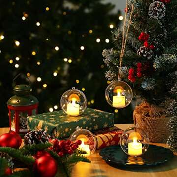 Blulu 24 Pcs Acrylic Hanging Candle Holder Wedding Tea Light Holder Air Plant Holder Clear Led Tealight Candle Holder Round Tillandsia Succulent Vase Hanger with 3.28 ft Twines Christmas (3 Inches)