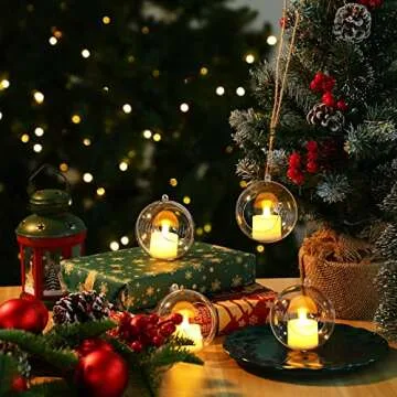 Blulu 24 Pcs Acrylic Hanging Candle Holder Wedding Tea Light Holder Air Plant Holder Clear Led Tealight Candle Holder Round Tillandsia Succulent Vase Hanger with 3.28 ft Twines Christmas (3 Inches)