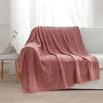 Aormenzy Dusty Pink Cable Knit Throw Blanket for Home