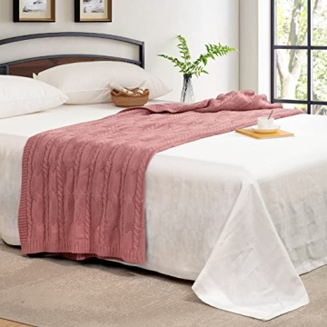 Aormenzy Dusty Pink Cable Knit Throw Blanket for Home