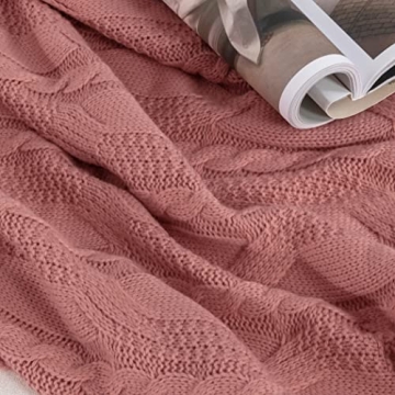 Aormenzy Dusty Pink Cable Knit Throw Blanket for Home