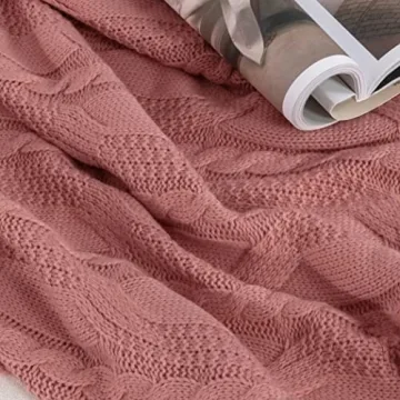 Aormenzy Dusty Pink Cable Knit Throw Blanket for Home