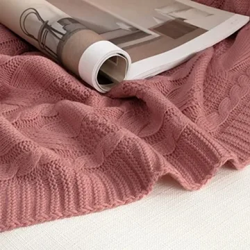 Aormenzy Dusty Pink Cable Knit Throw Blanket for Home