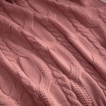 Aormenzy Dusty Pink Cable Knit Throw Blanket for Home