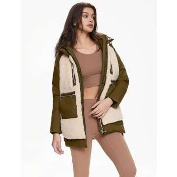 Orolay Women's Sherpa Jacket Thickened Puffer Down Coat Fuzzy Fleece Jacket Beech M