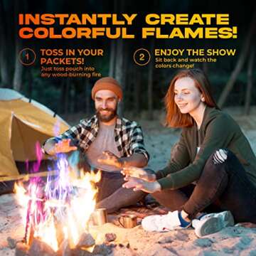 Fire Color Changing Packets Fire Pit (12 Pack) - Perfect for Any Campfire, Bonfire & Outdoor Fireplaces - Perfect Magic Cosmic Mystical Campfire Accessories - Camping Games