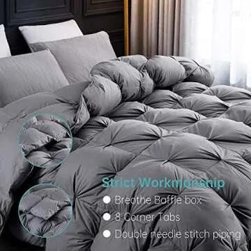 Three Geese Pinch Pleat Waterfowl Feathers and Down Comforter King Size Duvet Insert,750+ Fill Power,1200TC 100% Cotton, Premium All Seasons Gray Warm Hotel Comforter with 8 Tabs.