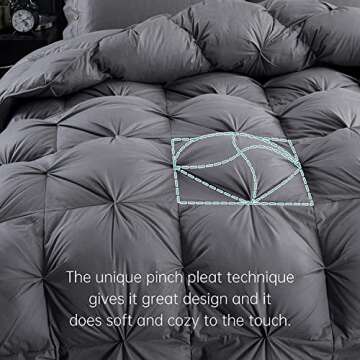 Three Geese Pinch Pleat Waterfowl Feathers and Down Comforter King Size Duvet Insert,750+ Fill Power,1200TC 100% Cotton, Premium All Seasons Gray Warm Hotel Comforter with 8 Tabs.