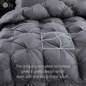 Three Geese Pinch Pleat Waterfowl Feathers and Down Comforter King Size Duvet Insert,750+ Fill Power,1200TC 100% Cotton, Premium All Seasons Gray Warm Hotel Comforter with 8 Tabs.
