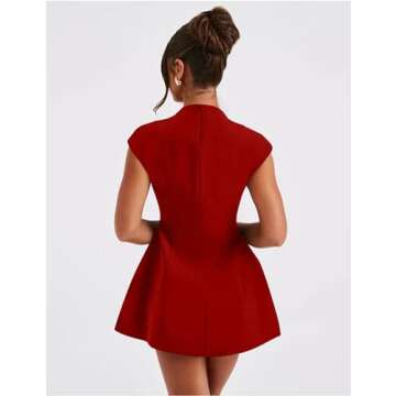 YMDUCH Women's Sexy Deep V Neck Cap Sleeve A-line Mini Club Party Dress Red
