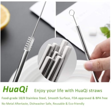 Eco-Friendly HuaQi Stainless Steel Straws Set of 10
