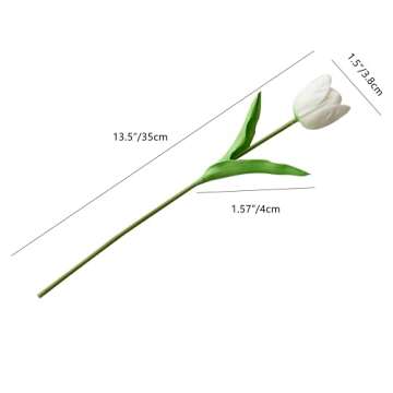 Mandy's 12pcs White Partially Open Artificial Tulip Silk Fake Flowers 13.5" for New Year Spring Mother's Day Easter Gifts in Bulk Home Kitchen Wedding Decorations