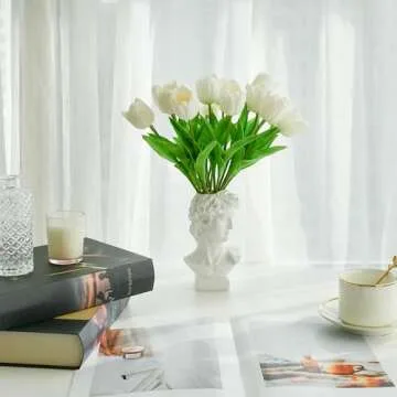 Mandy's 12pcs White Partially Open Artificial Tulip Silk Fake Flowers 13.5" for New Year Spring Mother's Day Easter Gifts in Bulk Home Kitchen Wedding Decorations