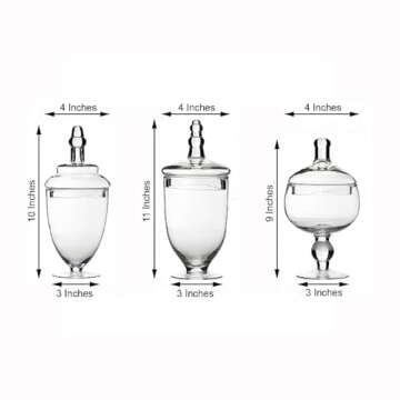 Tableclothsfactory 3 Pack | Glass Apothecary Jars Candy Buffet Containers with Lids for Wedding Party Favor Decor