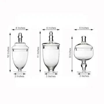 Tableclothsfactory 3 Pack | Glass Apothecary Jars Candy Buffet Containers with Lids for Wedding Party Favor Decor