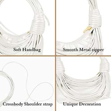 JBB Women Beige Shoulder Purse - Knotted Woven Tote Hobo Bag Evening Party Leather Satchel Handbag with Zipper