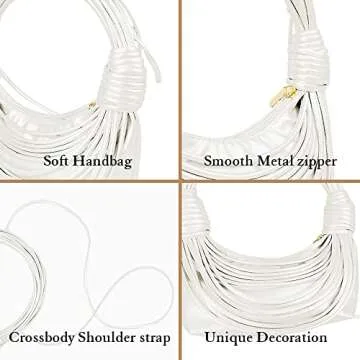 JBB Women Beige Shoulder Purse - Knotted Woven Tote Hobo Bag Evening Party Leather Satchel Handbag with Zipper