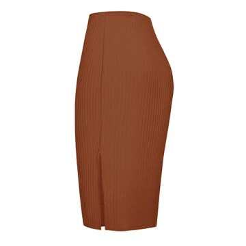 Urban CoCo Elastic High Waist Knee Length Pencil Skirt Ribbed Knit Basic Tube Midi Skirt (Burnt Bric...