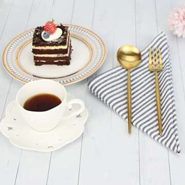 INFEI Plain Striped Cotton Linen Blended Dinner Cloth Napkins - Set of 12 (17 x 17 inches) - for Eve...