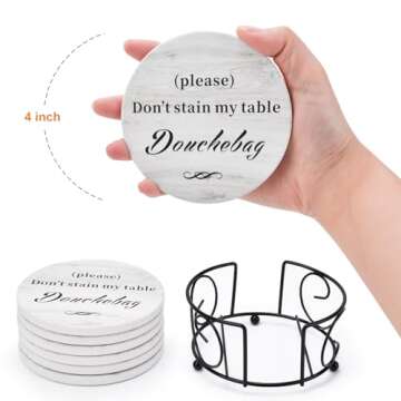 White Elephant Gifts for Adults, Funny Coasters Set of 6 with Holder Christmas Stocking Stuffers for Men Women, Gag Gifts Couples Birthday Housewarming Secret Santa Cool Friend Presents for Her Him