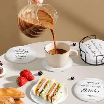 White Elephant Gifts for Adults, Funny Coasters Set of 6 with Holder Christmas Stocking Stuffers for Men Women, Gag Gifts Couples Birthday Housewarming Secret Santa Cool Friend Presents for Her Him