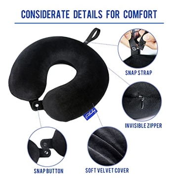 Fabuday Memory Foam Travel Pillow - Soft Washable Neck Support