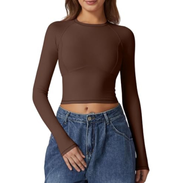 QINSEN Women's Double Lined Crop Top - Stylish, Slim Fit, Long Sleeve