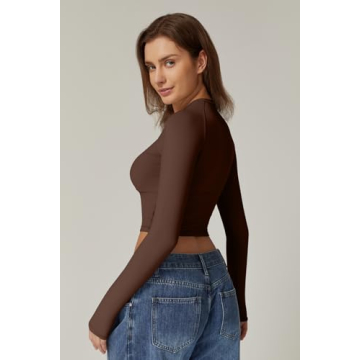 QINSEN Women's Double Lined Crop Top Slim Fit Long Sleeve