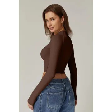 QINSEN Women's Double Lined Crop Top Slim Fit Long Sleeve