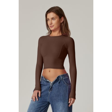 QINSEN Women's Double Lined Crop Top Slim Fit Long Sleeve