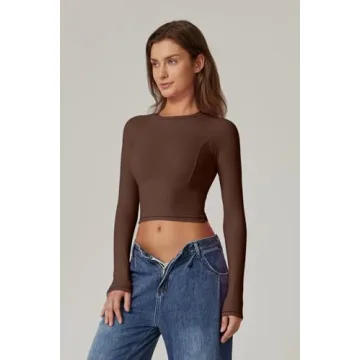QINSEN Women's Double Lined Crop Top Slim Fit Long Sleeve