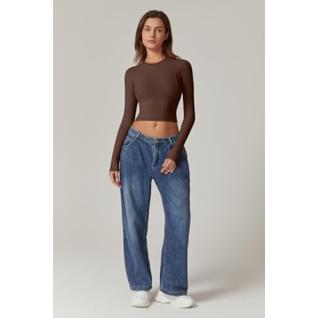 QINSEN Women's Double Lined Crop Top Slim Fit Long Sleeve