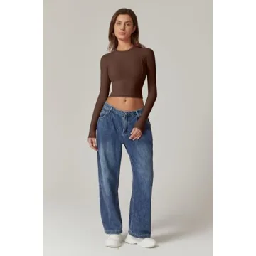 QINSEN Women's Double Lined Crop Top Slim Fit Long Sleeve