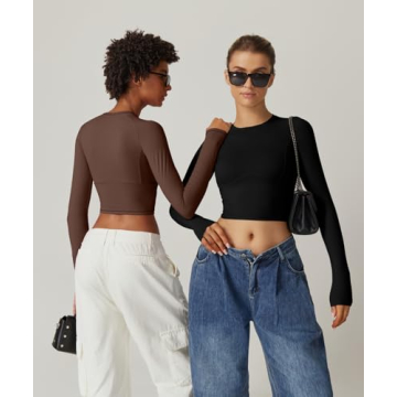 QINSEN Women's Double Lined Crop Top Slim Fit Long Sleeve