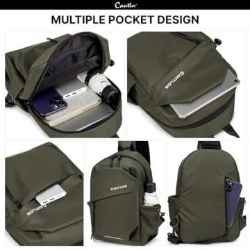 CANTLOR Crossbody Sling Bag for men and women，Suitable for outdoor travel to work riding any occasions of backpacks (991801-M-D green)