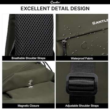 CANTLOR Crossbody Sling Bag for men and women，Suitable for outdoor travel to work riding any occasions of backpacks (991801-M-D green)