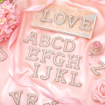 WILLBOND 78 Pcs Pearl Letter Patches - Rhinestone A-Z Appliques