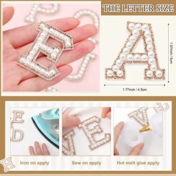 WILLBOND 78 Pcs Pearl Letter Patches - Rhinestone A-Z Appliques
