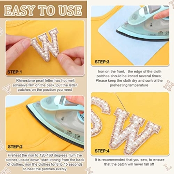 WILLBOND 78 Pcs Pearl Letter Patches - Rhinestone A-Z Appliques