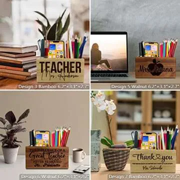 Teacher Appreciation Gifts, Personalized Pen Holder, Custom Name Solid Wood Desk Organizer, Thanksgiving Graduation Present, Retirement, Birthday, End of Year First Day of School Gift for Teacher