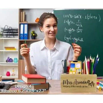 Teacher Appreciation Gifts, Personalized Pen Holder, Custom Name Solid Wood Desk Organizer, Thanksgiving Graduation Present, Retirement, Birthday, End of Year First Day of School Gift for Teacher