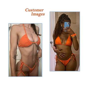 SUUKSESS Women String Triangle Bikini Sets Tie Side Thong Sexy Halter Swimsuits 2 Pieces (Orange, M)