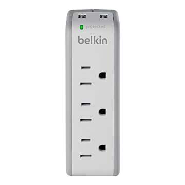 Belkin Wall Mount Surge Protector - 3 AC Multi Outlets & 2 USB Charger Ports - Heavy Duty Flat Rotating Plug for Home, Office, Travel, Computer Desktop & Phone Charging Brick (918 Joules)