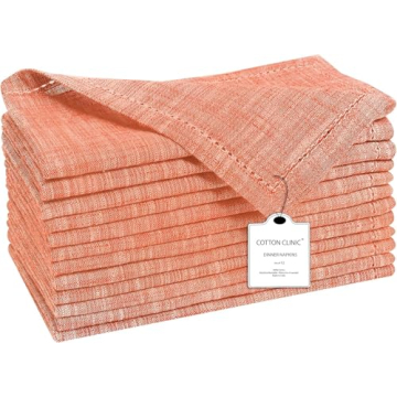Cotton Clinic 12 Pack Farmhouse Style Slub Textured 18x18 Cloth Dinner Napkins, 100% Cotton for Ever...