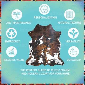 rodeo Genuine Cowhide Rug: Hand-Picked & Authentic Real Cowhide Rug for Western Home Decor - Texas Rug Large - Rustic Rug, Cow Hide Carpet Rugs TR57 Size Approx 5x7 ft (150x210 cm)