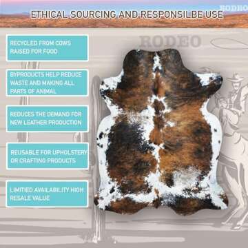 rodeo Genuine Cowhide Rug: Hand-Picked & Authentic Real Cowhide Rug for Western Home Decor - Texas Rug Large - Rustic Rug, Cow Hide Carpet Rugs TR57 Size Approx 5x7 ft (150x210 cm)