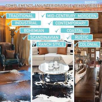 rodeo Genuine Cowhide Rug: Hand-Picked & Authentic Real Cowhide Rug for Western Home Decor - Texas Rug Large - Rustic Rug, Cow Hide Carpet Rugs TR57 Size Approx 5x7 ft (150x210 cm)