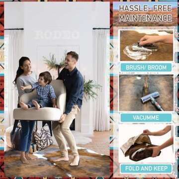 rodeo Genuine Cowhide Rug: Hand-Picked & Authentic Real Cowhide Rug for Western Home Decor - Texas Rug Large - Rustic Rug, Cow Hide Carpet Rugs TR57 Size Approx 5x7 ft (150x210 cm)