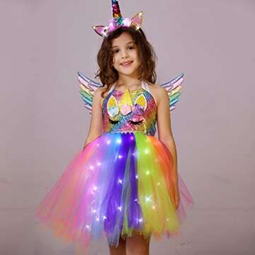 Viyorshop Girls Unicorn Costume LED Light Up Tutu Dress Up Birthday Gifts Princess Dress for Hallowe...