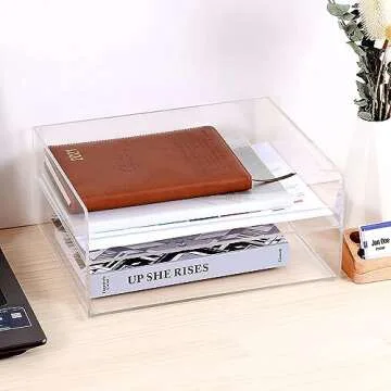 TONICE 2 Tier Clear Acrylic Stackable File Tray Office Desktop File Organizer, No Need to Assemble Tray File Organizer, Kids Book Organizer (2 Tier)